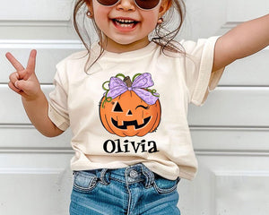Personalized Kids Halloween Name Shirt, Toddler Boy Girl Halloween Shirt, Custom Name Pumpkin Shirt, Kids Fall Tee, Shirt for Boys and Girls