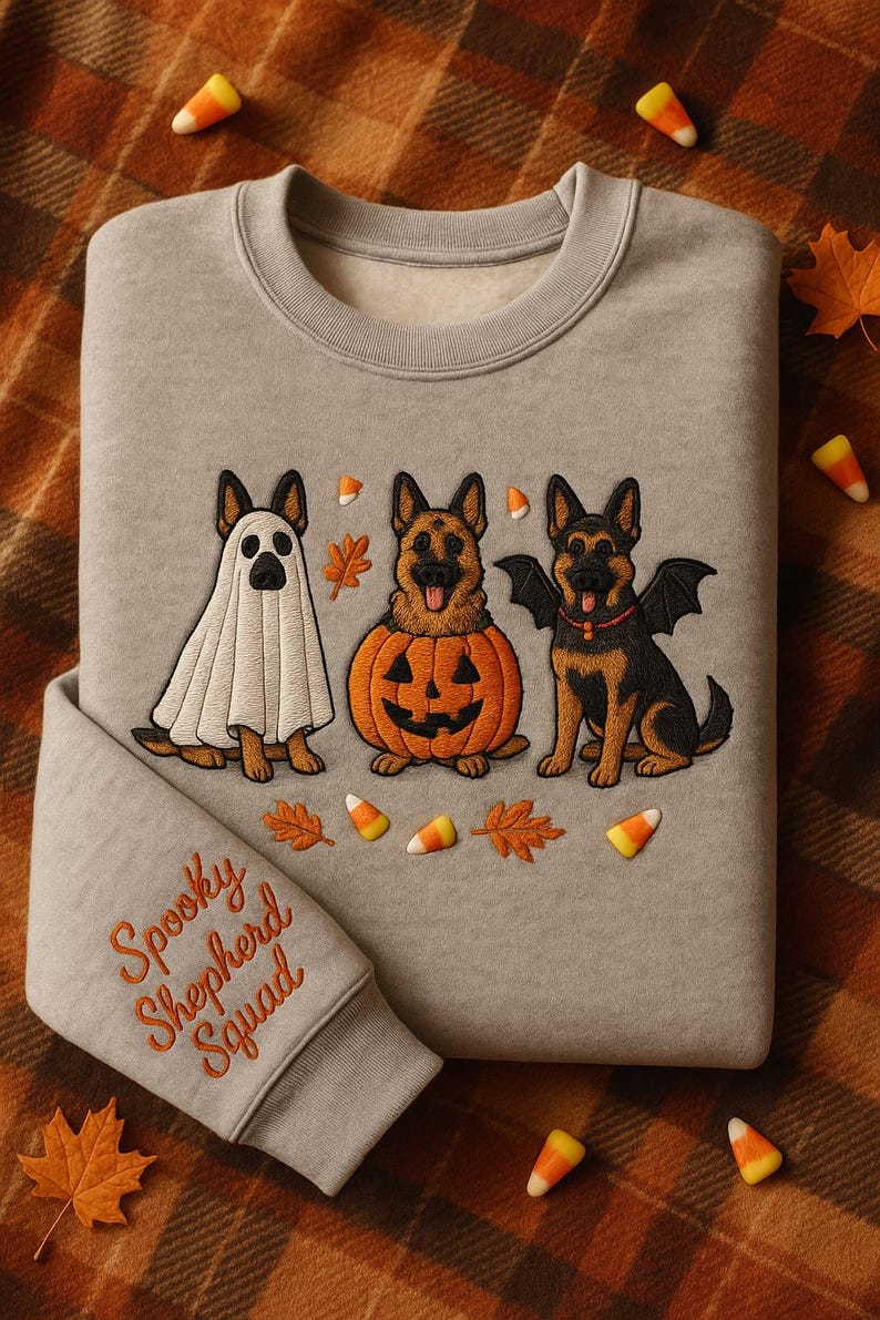 Spooky Shepherd Squad Sweatshirt Embroidered German Shepherd Halloween Pullover