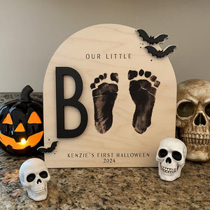 Personalized DIY Footprint Art, Baby's First Halloween, My Little Boo Sign, Wooden Kids Craft, Custom Children's Keepsake, Halloween Gift