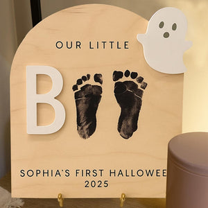 Personalized DIY Footprint Art, Baby's First Halloween, My Little Boo Sign, Wooden Kids Craft, Custom Children's Keepsake, Halloween Gift