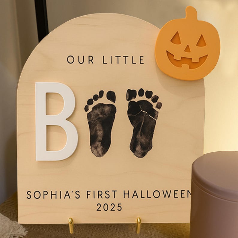 Personalized DIY Footprint Art, Baby's First Halloween, My Little Boo Sign, Wooden Kids Craft, Custom Children's Keepsake, Halloween Gift