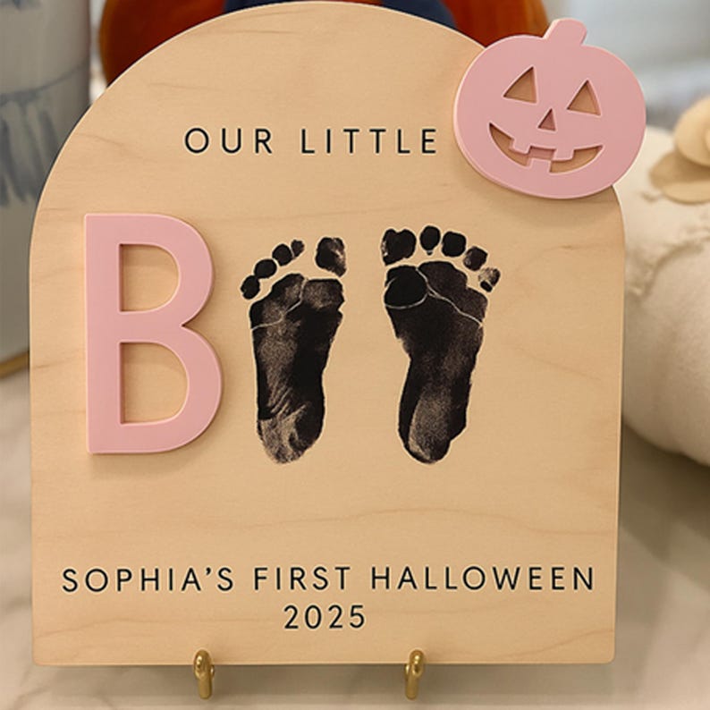 Personalized DIY Footprint Art, Baby's First Halloween, My Little Boo Sign, Wooden Kids Craft, Custom Children's Keepsake, Halloween Gift