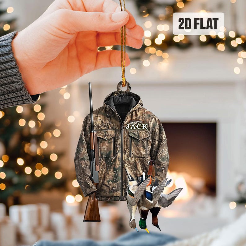 Personalized Hunting 2D Flat Ornament, Custom Duck Hunting Christmas Tree Ornament, Hunting Vest Christmas, Gift for Hunter, Dad, Husband