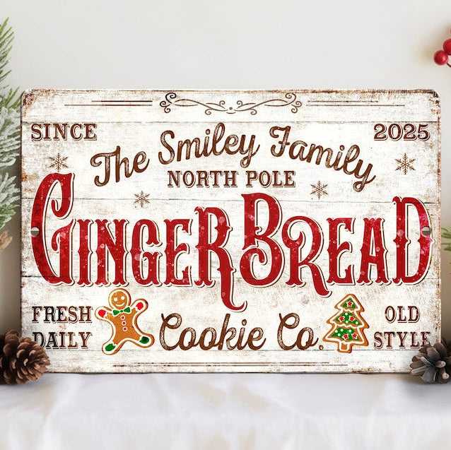 Personalized Gingerbread Baking Co Sign, Custom Christmas Sign, Bakery Wall Decor, The Family Name Farmhouse Metal Sign Decor