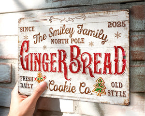 Personalized Gingerbread Baking Co Sign, Custom Christmas Sign, Bakery Wall Decor, The Family Name Farmhouse Metal Sign Decor