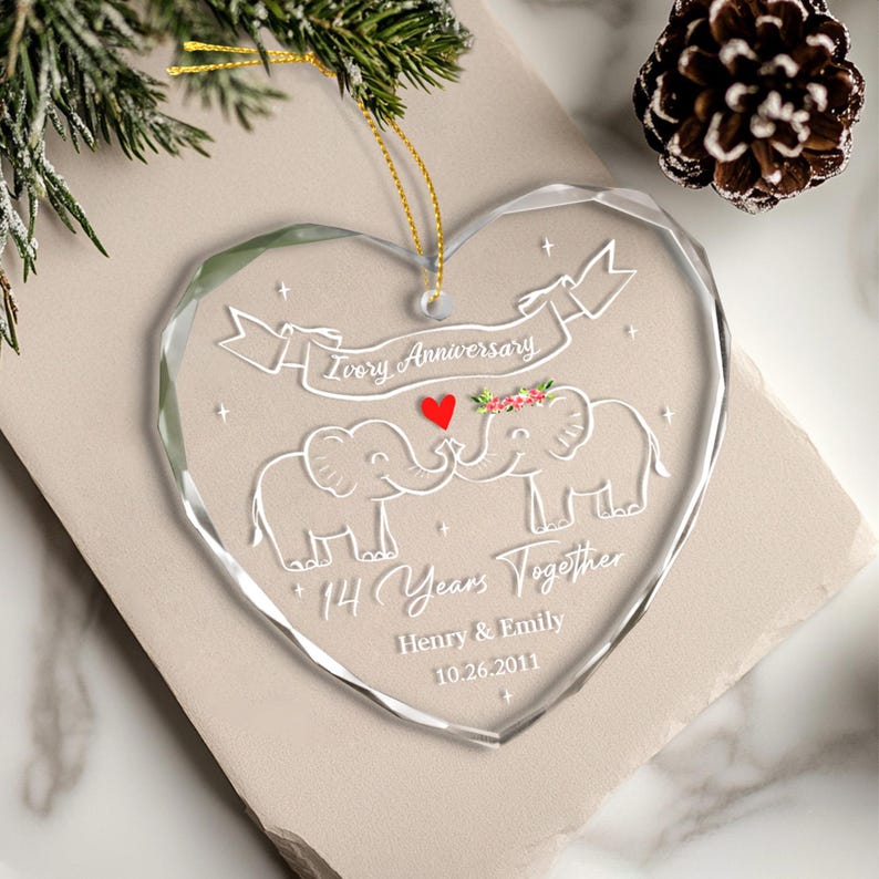 Personalized 14th Wedding Anniversary Ornament, Custom 14th Ivory Anniversary Gift, Wedding Anniversary, Couple Gift, Gift for Husband Wife