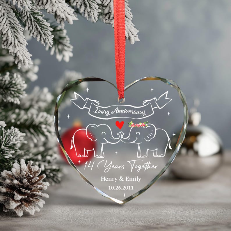 Personalized 14th Wedding Anniversary Ornament, Custom 14th Ivory Anniversary Gift, Wedding Anniversary, Couple Gift, Gift for Husband Wife