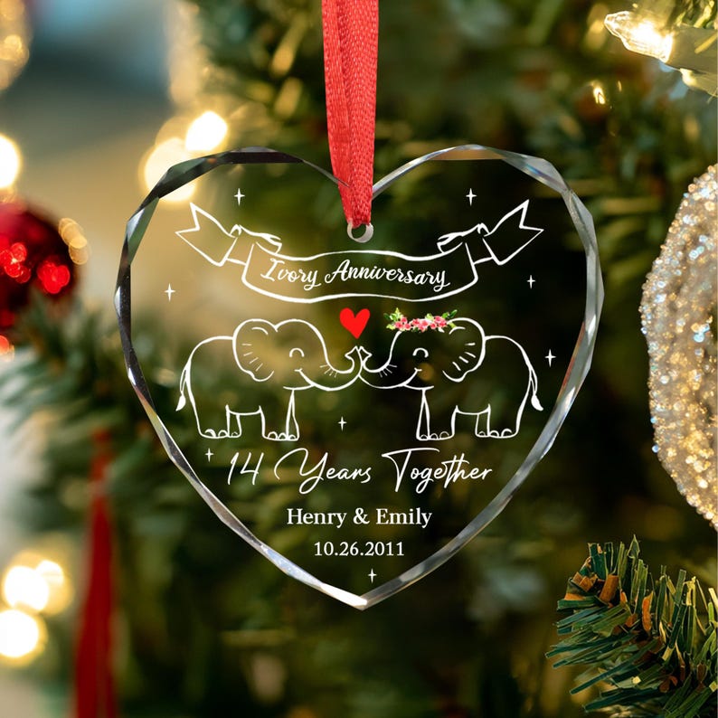 Personalized 14th Wedding Anniversary Ornament, Custom 14th Ivory Anniversary Gift, Wedding Anniversary, Couple Gift, Gift for Husband Wife