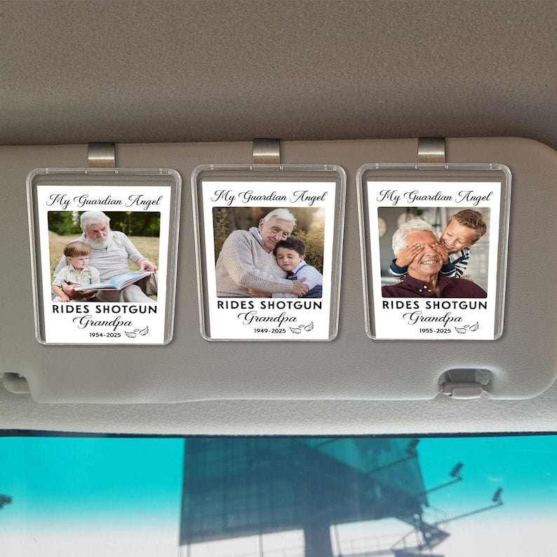 Personalized Memorial Visor Clip: Grandpa Guardian Angel Photo