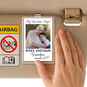 Personalized Memorial Visor Clip: Grandpa Guardian Angel Photo
