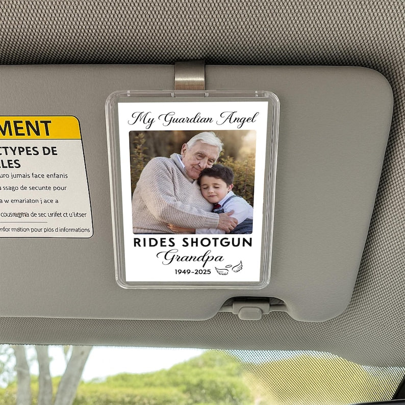 Personalized Memorial Visor Clip: Grandpa Guardian Angel Photo