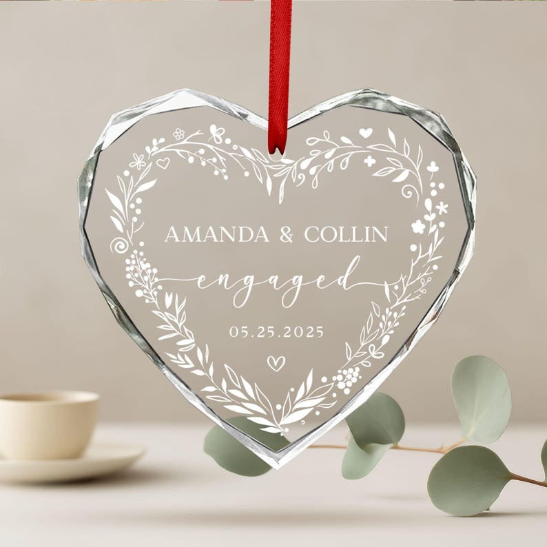 Personalized Engaged Ornament, Engagement Ornament with Names & Date, Engaged Gift, Newlywed Gift For Couple,Wedding Keepsake Ornament