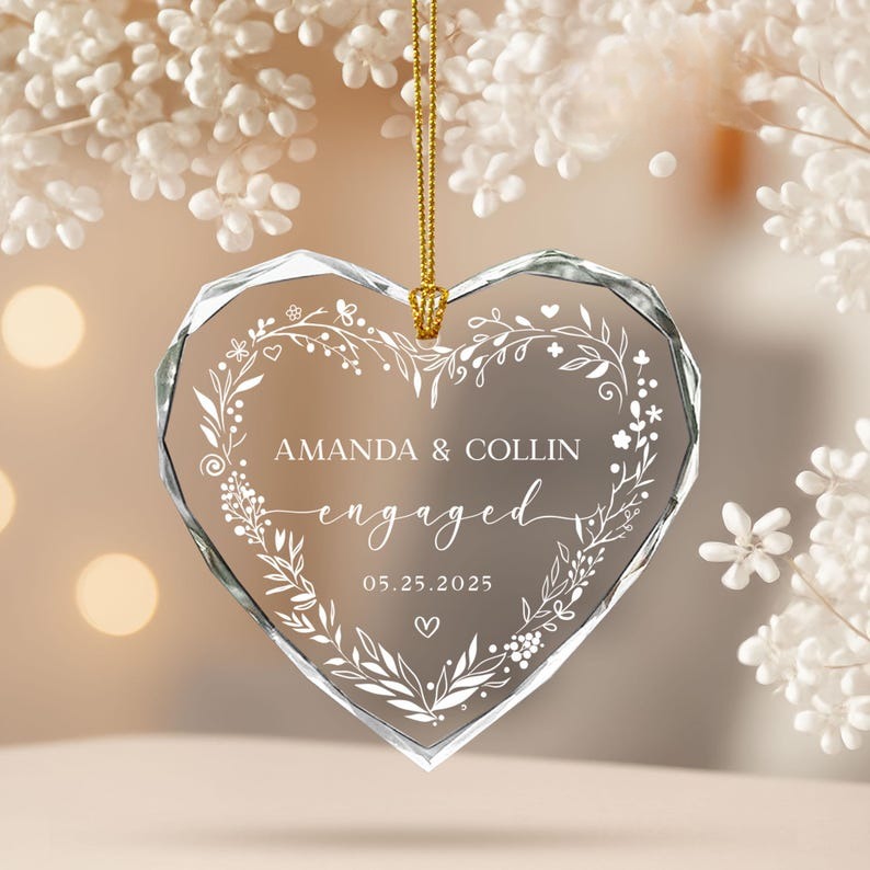 Personalized Engaged Ornament, Engagement Ornament with Names & Date, Engaged Gift, Newlywed Gift For Couple,Wedding Keepsake Ornament