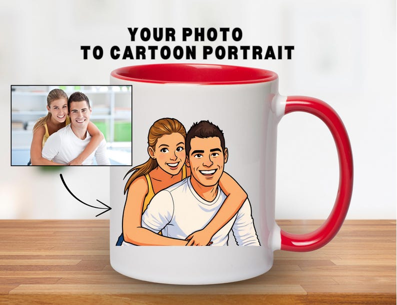 Custom Photo to Cartoon Coffee Mug, Personalized Photo Gift, Unique Gift Idea, Custom Cartoon Portrait Mug, Photo Morphed Cartoon