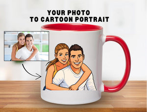 Custom Photo to Cartoon Coffee Mug, Personalized Photo Gift, Unique Gift Idea, Custom Cartoon Portrait Mug, Photo Morphed Cartoon