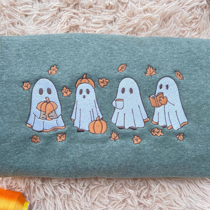 Embroidered Ghost Fall Sweatshirt, Embroidered Ghost Pumpkin Hoodie, Spooky Season Shirt, Halloween Lover Gifts, Ghost and Pumpkin Crewneck il_794xN.7112536081_y7k8.jpg