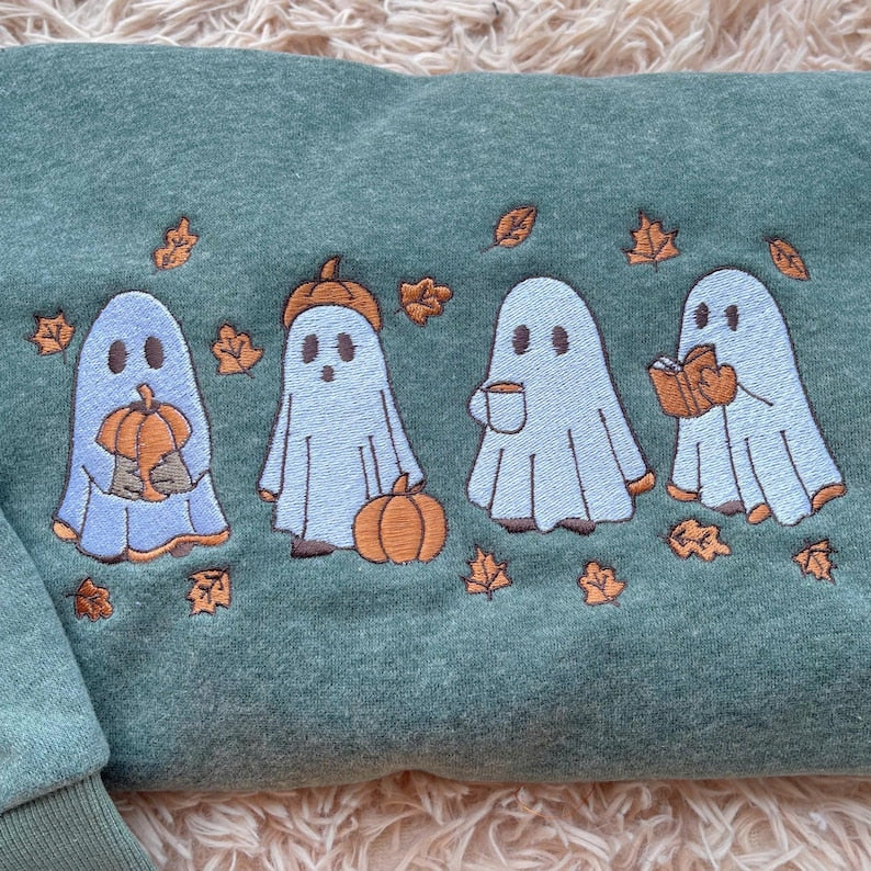 Embroidered Ghost Fall Sweatshirt, Embroidered Ghost Pumpkin Hoodie, Spooky Season Shirt, Halloween Lover Gifts, Ghost and Pumpkin Crewneck il_794xN.7112536111_h8eb.jpg