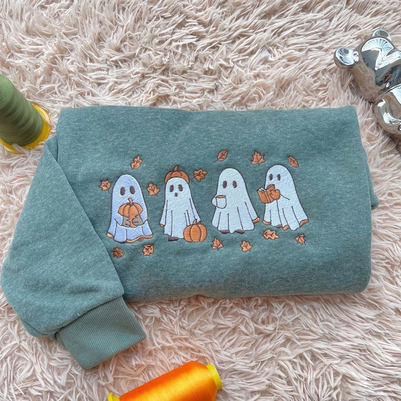 Embroidered Ghost Fall Sweatshirt, Embroidered Ghost Pumpkin Hoodie, Spooky Season Shirt, Halloween Lover Gifts, Ghost and Pumpkin Crewneck il_794xN.7112536115_dd77.jpg