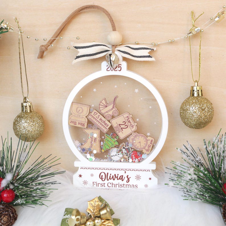 Personalized Baby's First Christmas Ornament 2025: 4D Shake Acrylic Keepsake