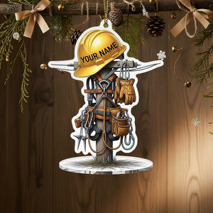 Personalized Lineman Christmas Ornament 2025, Utility Pole Tree Decor with Hard Hat, Custom Name Gift for Lineman Dad Coworker, Gift For Dad, 2D Flat Ornament