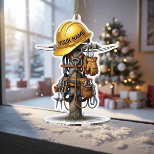 Personalized Lineman Christmas Ornament 2025, Utility Pole Tree Decor with Hard Hat, Custom Name Gift for Lineman Dad Coworker, Gift For Dad, 2D Flat Ornament