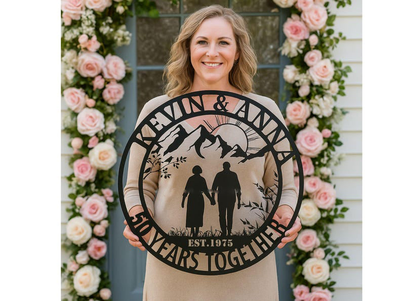 Anniversary Metal Sign- Personalized 50th Wedding Gifts for Couples-Custom Wall Decor with Names & EST Date -Metal Art