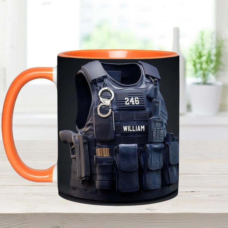 Police Bulletproof Vest - Personalized Police Officer Accent Mug, Police Officer Uniform Cup, Policement Two Tone Coffee Mug, Gift for Him