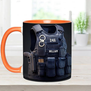 Police Bulletproof Vest - Personalized Police Officer Accent Mug, Police Officer Uniform Cup, Policement Two Tone Coffee Mug, Gift for Him