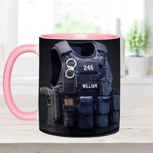 Police Bulletproof Vest - Personalized Police Officer Accent Mug, Police Officer Uniform Cup, Policement Two Tone Coffee Mug, Gift for Him