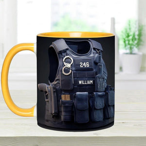 Police Bulletproof Vest - Personalized Police Officer Accent Mug, Police Officer Uniform Cup, Policement Two Tone Coffee Mug, Gift for Him