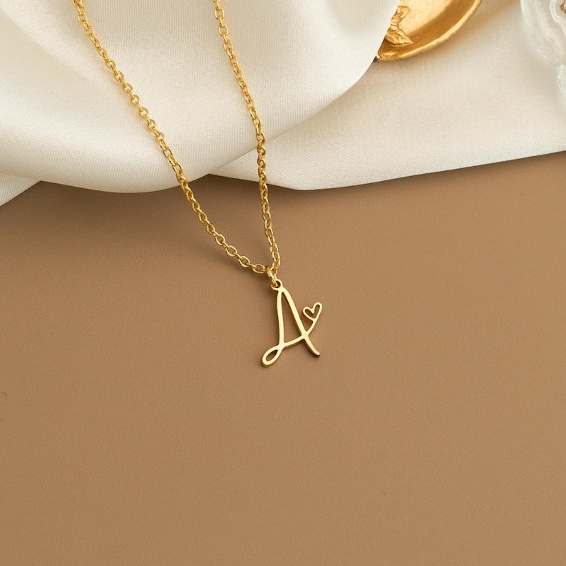 Initial Heart Necklace, Personalized Letter Necklace, Custom Jewelry, Jewelry Gift, Valentine's Day Gift, Gift for Wife Girlfriend