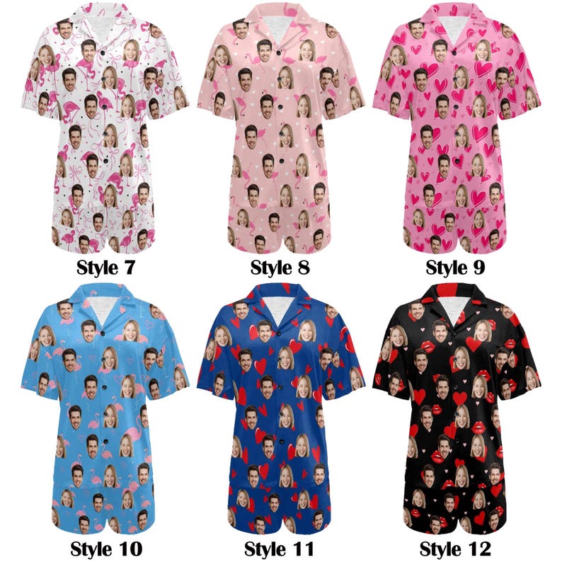 Custom Face Heart Pajama Set: Couple Pajamas Set, Personalized Photo Sleepwear, Husband Gift