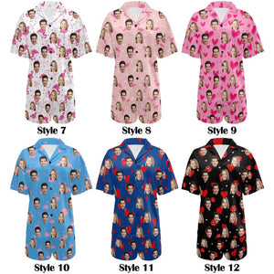 Custom Face Heart Pajama Set: Couple Pajamas Set, Personalized Photo Sleepwear, Husband Gift