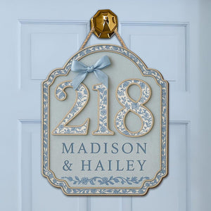 Personalized Chinoiserie Dorm Wooden Door Sign | Blue Floral Room Number Plaque | Custom Name Door Hanger | Elegant College Dorm Decor