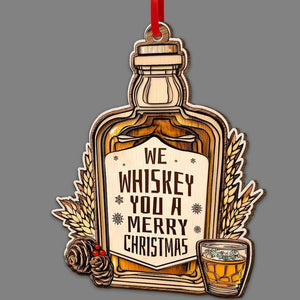 Wooden Whiskey Bottle Ornament - 2 Layer Wooden Christmas Tree Decor - Irish Whiskey Lover Gift
