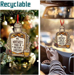 Wooden Whiskey Bottle Ornament - 2 Layer Wooden Christmas Tree Decor - Irish Whiskey Lover Gift