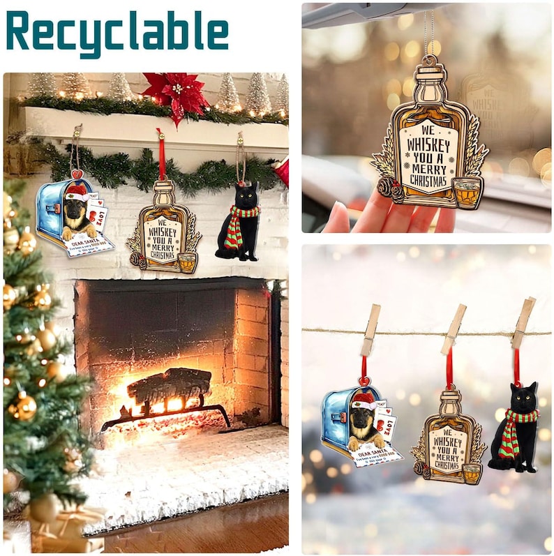 Wooden Whiskey Bottle Ornament - 2 Layer Wooden Christmas Tree Decor - Irish Whiskey Lover Gift