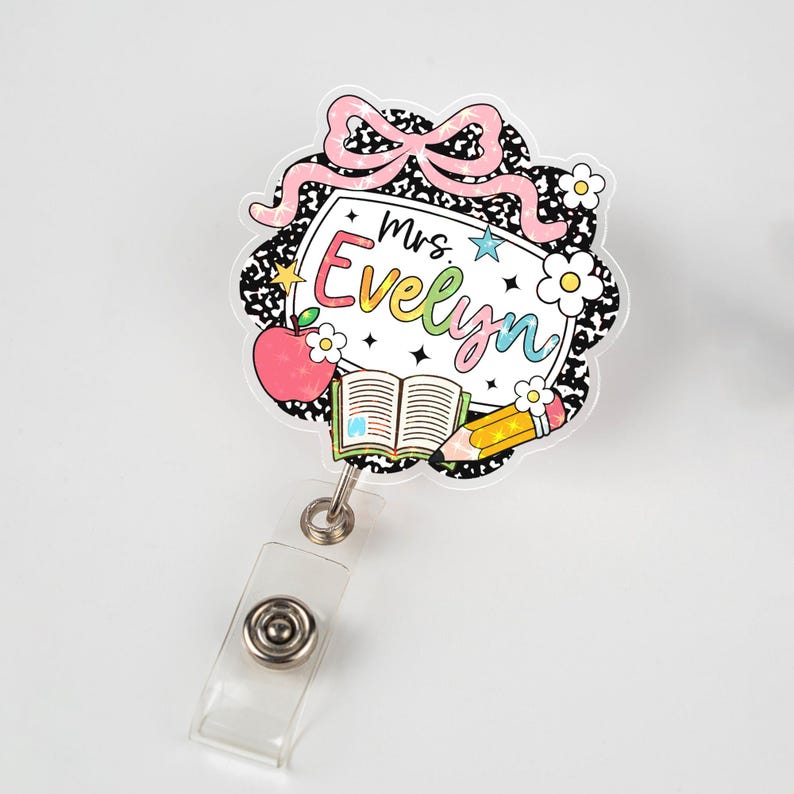 Composition Book Teacher Hologram Badge Reel, Custom Teacher Badge Reel, Cute Teacher Badge Clip, Back To School Gifts