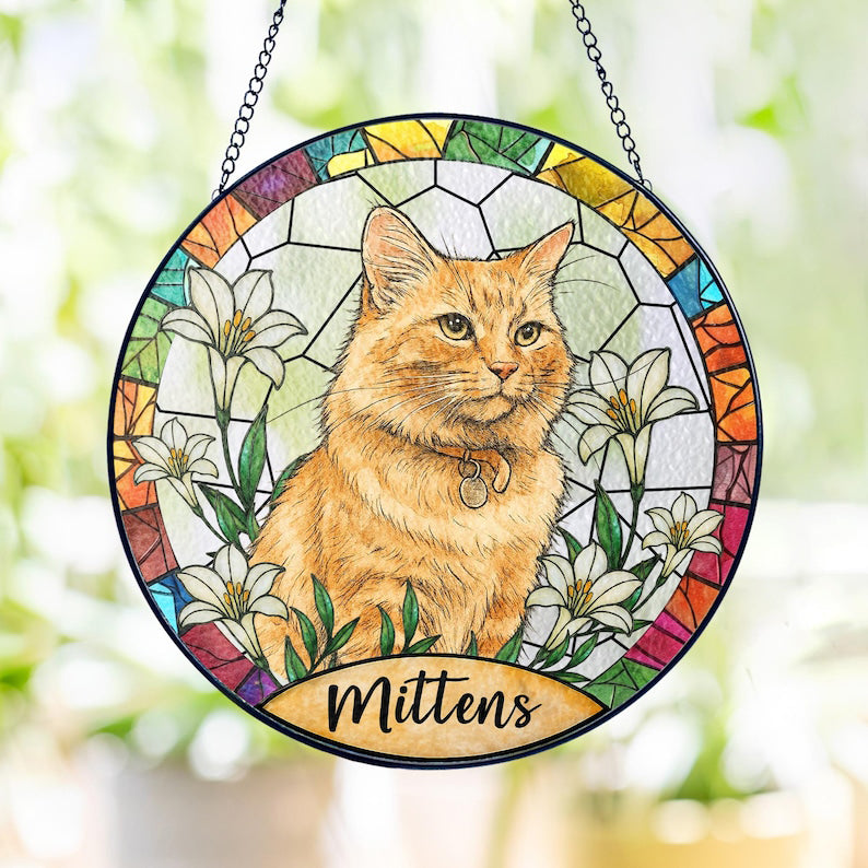 Custom Cat Memorial Suncatcher, Pet Memorial Gifts, Pet Portrait Stained Glass , Loss of Pet Sympathy Gift, Cat Suncatcher, Pet Photo Gift