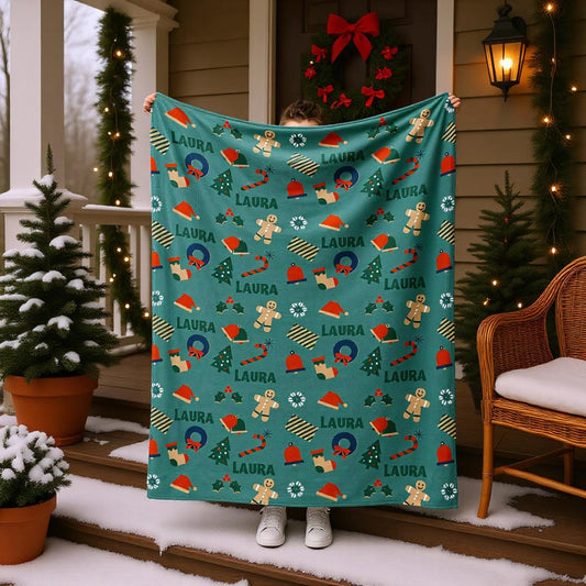 Christmas Custom Blanket with Name | Soft Flannel Personalized Holiday Throw