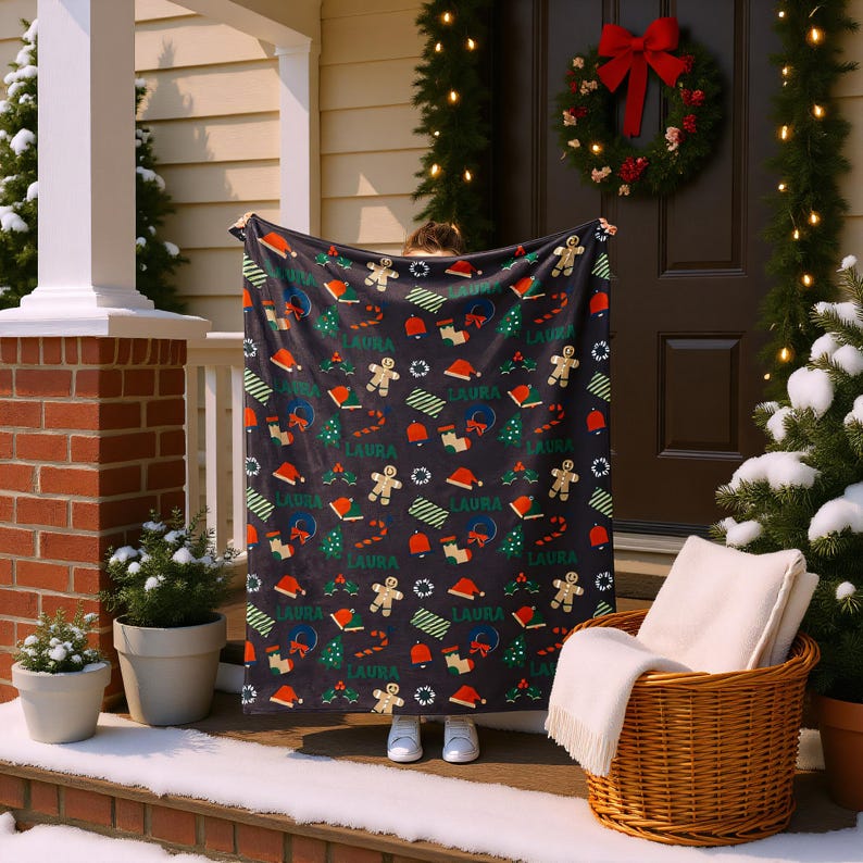 Christmas Custom Blanket with Name | Soft Flannel Personalized Holiday Throw