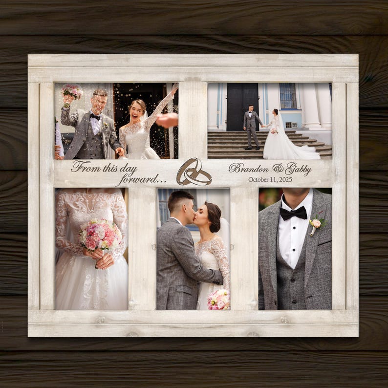 Two hearts Two Lives One Love-Personalized Wedding Collage Frame-Engagement-Anniversary-Mr. and Mrs. Custom Laser Engraved Keepsake Gift