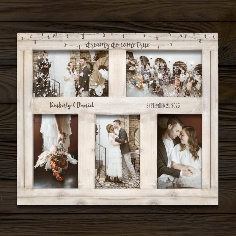 Two hearts Two Lives One Love-Personalized Wedding Collage Frame-Engagement-Anniversary-Mr. and Mrs. Custom Laser Engraved Keepsake Gift