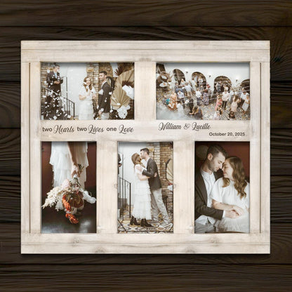 Two hearts Two Lives One Love-Personalized Wedding Collage Frame-Engagement-Anniversary-Mr. and Mrs. Custom Laser Engraved Keepsake Gift