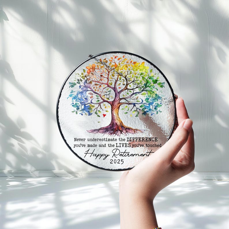 Personalized Retirement Gift 2025 Tree of Life Stained Glass Suncatcher Farewell Gift for Teacher, Nurse, Coworker, Retirement Keepsake