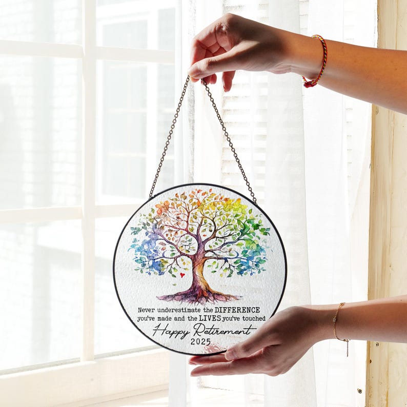 Personalized Retirement Gift 2025 Tree of Life Stained Glass Suncatcher Farewell Gift for Teacher, Nurse, Coworker, Retirement Keepsake