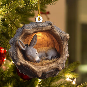 Sleeping Donkey Christmas 2D Flat Wood Ornament Peaceful Animal Ash Plywood Cutout | Cute Holiday Tree Decor Gift for Donkey Lovers