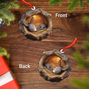 Sleeping Donkey Christmas 2D Flat Wood Ornament Peaceful Animal Ash Plywood Cutout | Cute Holiday Tree Decor Gift for Donkey Lovers