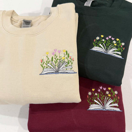 Embroidered Wildflowers Book Sweatshirt: Bookworm Crewneck | Cozy Bibliophile Sweatshirt | Bookish Cottagecore il_794xN.7115292062_3ifd.jpg