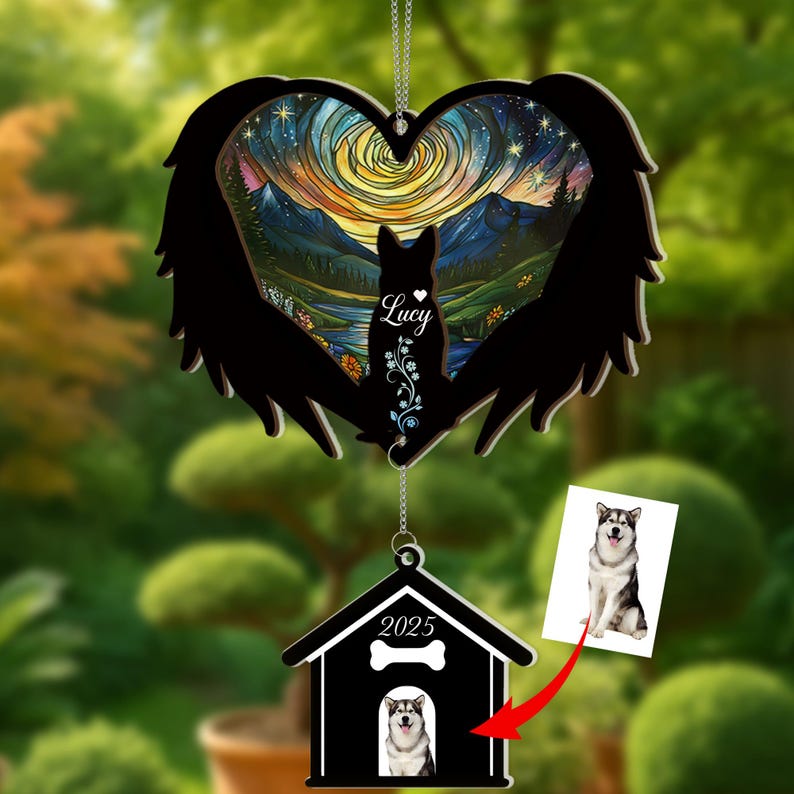 Personalized Dog Memorial Suncatcher with Charm, Pet Loss Sympathy Gift, Custom Dog Remembrance Ornament, Loss of Dog Gift, Rainbow Bridge